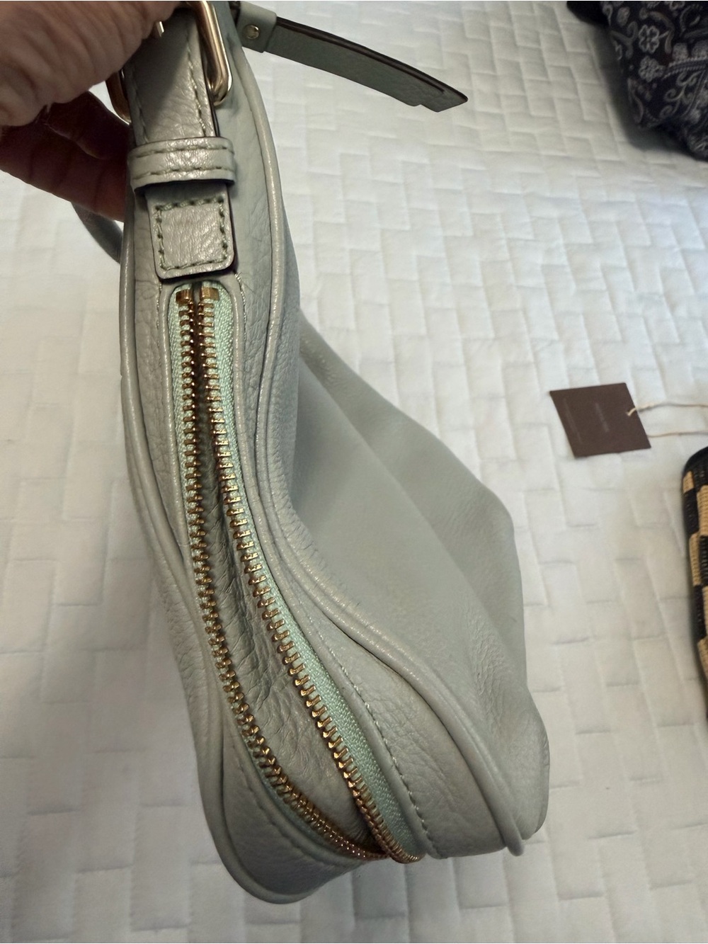 kate spade leather shoulder bag in light mint green gold logo but BM label - Picture 5 of 6